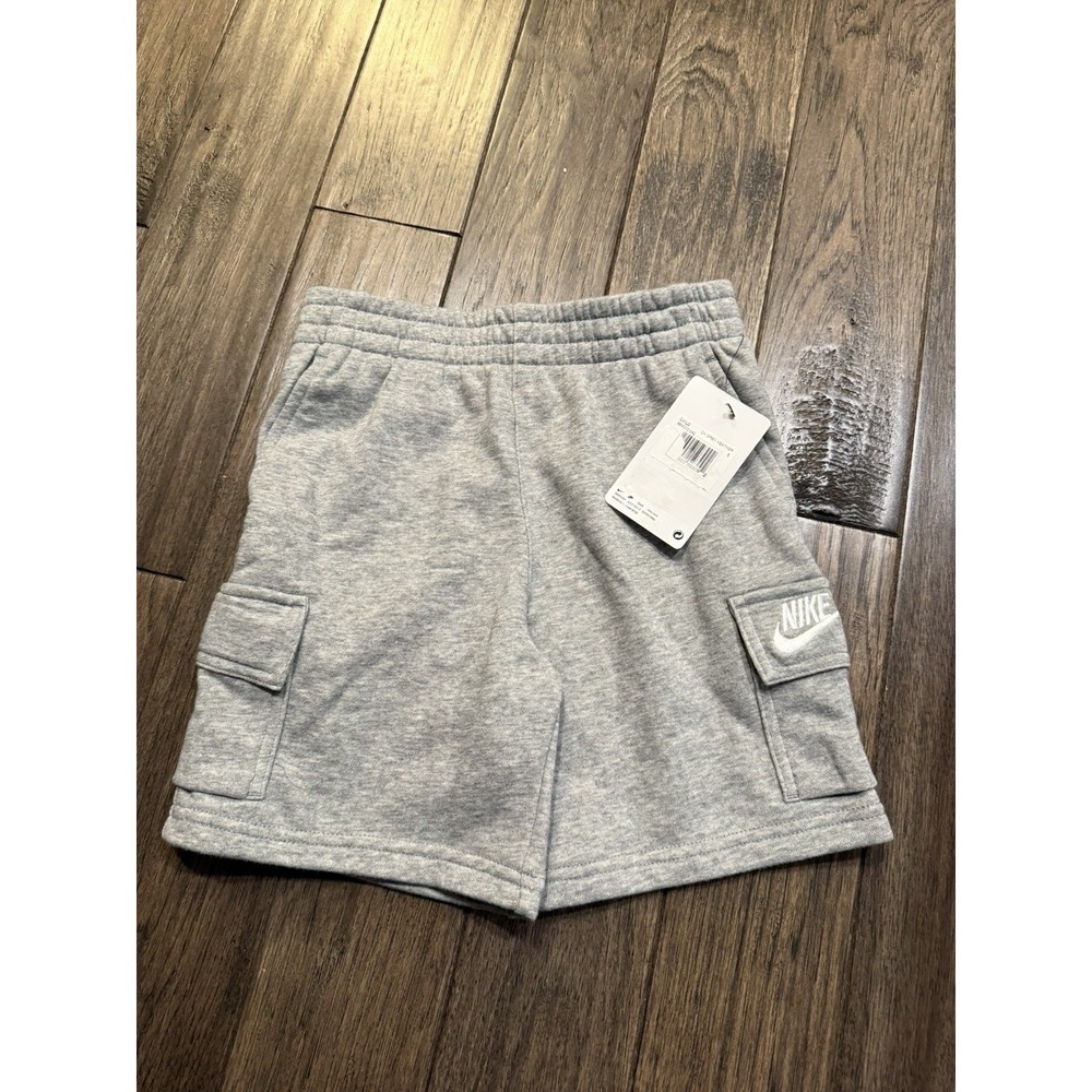 Nike Cargo Shorts Kids Size 5 Grey Heather Fleece Elastic Waist 86L721-042